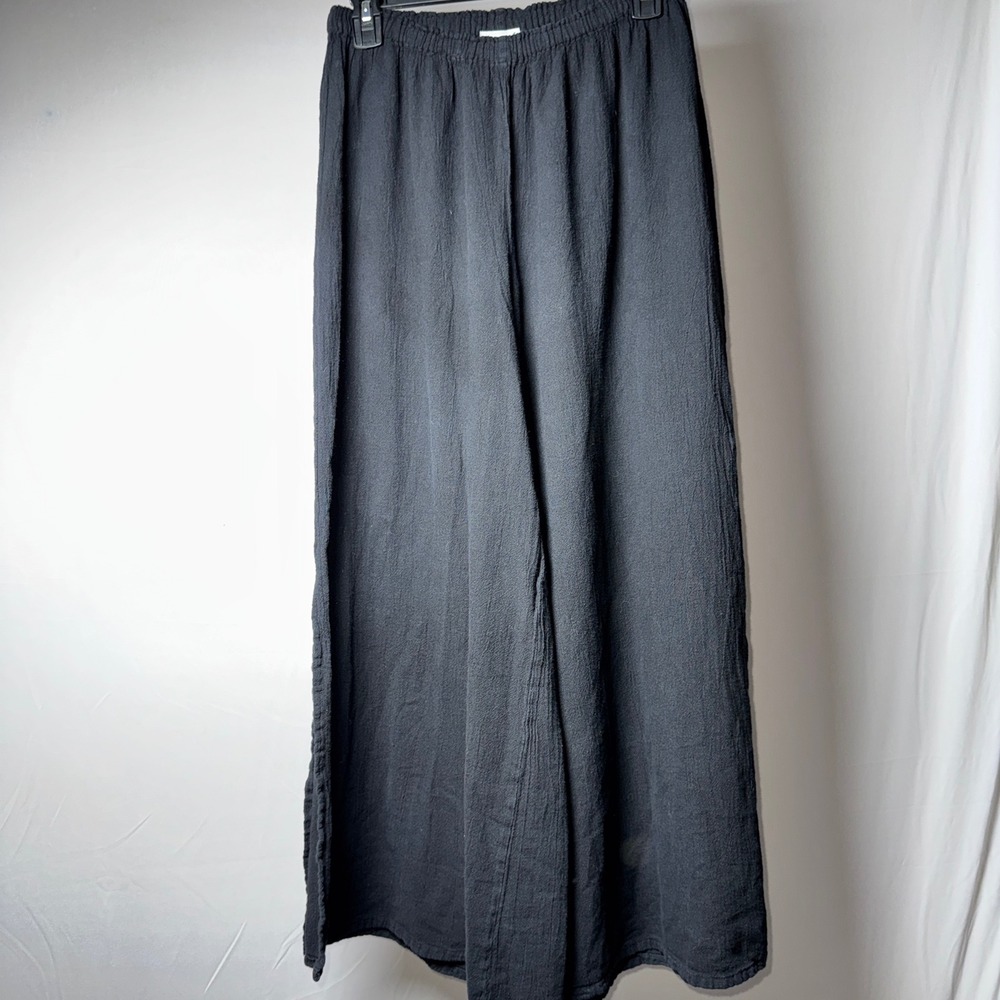 Oh My Gauze Black Cotton Wide Leg Side Slit Pants Sz 1 S/M Coastal Boho Relaxed